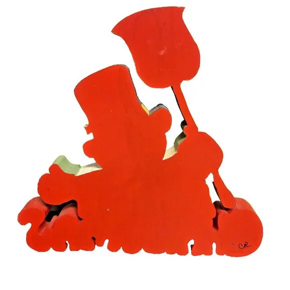 Vintage Hand Painted Wood Santa and Snowman Shelf Sitter Artist Signed Christmas - Picture 6 of 9